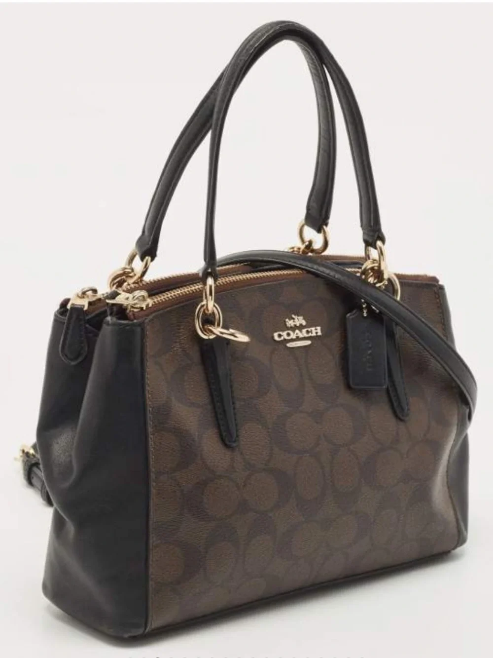Coach Dark Brown Coated Canvas Mini Christie Carryall Satchel